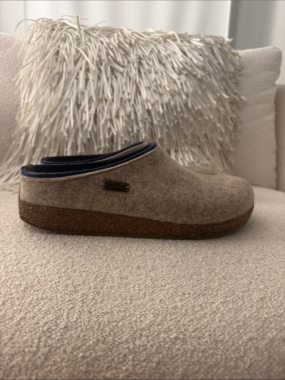 Haflinger Women’s Wool Slip-On Clog in Taupe and Brown 41 (10.5)